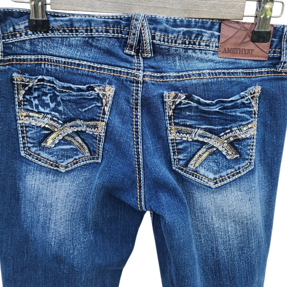 Amethyst Womens Bootcut Jeans Size 7 Medium Wash Embroidered Sequin Low Rise - Picture 3 of 5
